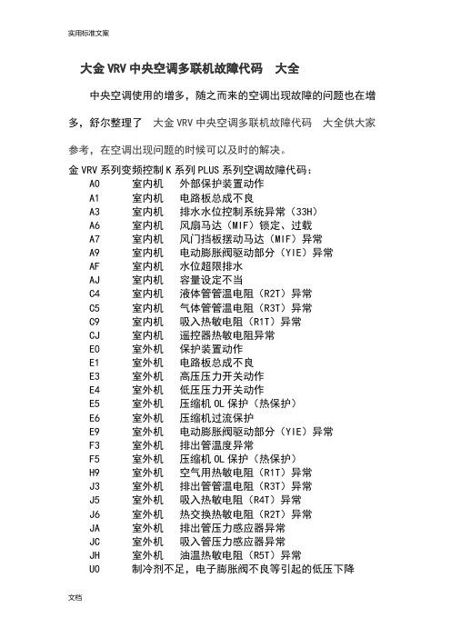 约克空调控制面板报警代码故障