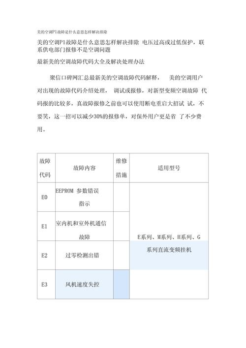 美的空气能故障p1是什么代码